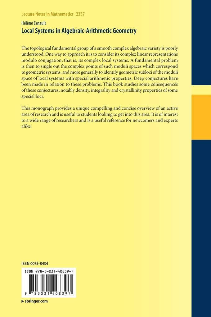 Weitere Ansicht: Local Systems in Algebraic-Arithmetic Geometry | Hélène Esnault