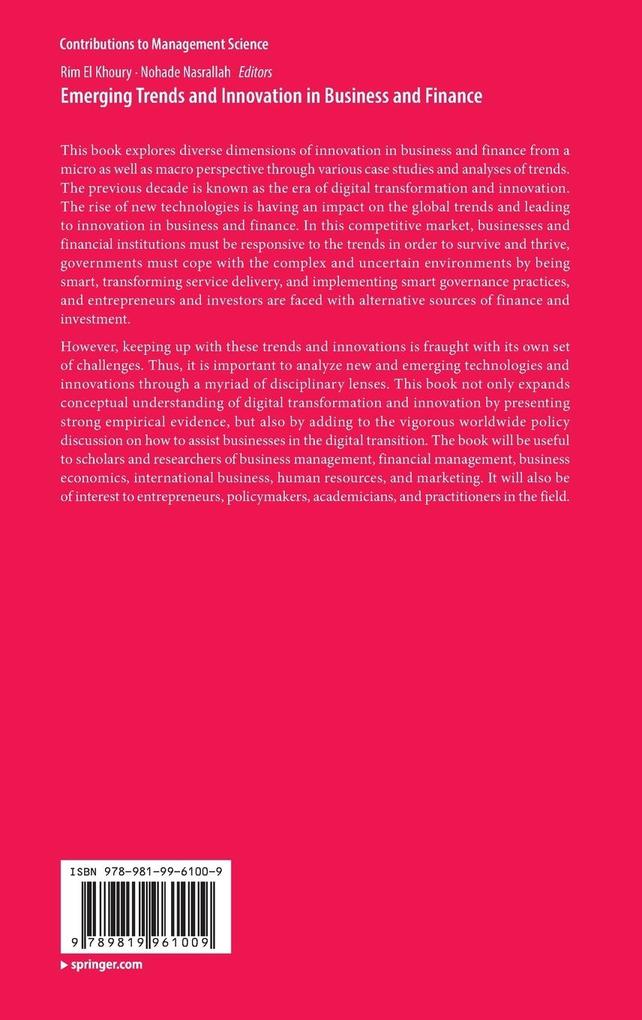 Weitere Ansicht: Emerging Trends and Innovation in Business and Finance