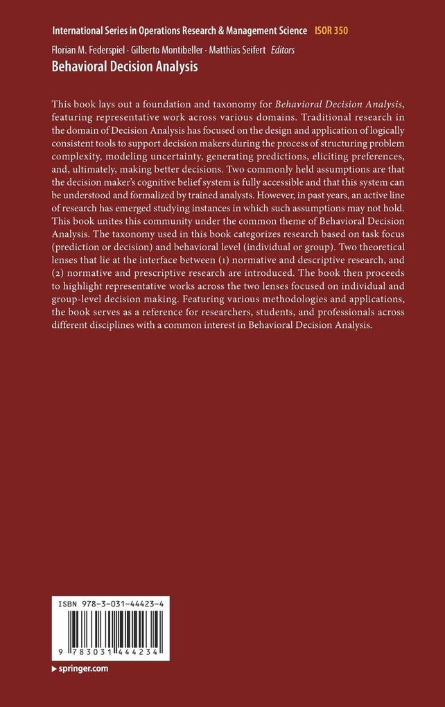 Weitere Ansicht: Behavioral Decision Analysis | Don N. Kleinmuntz