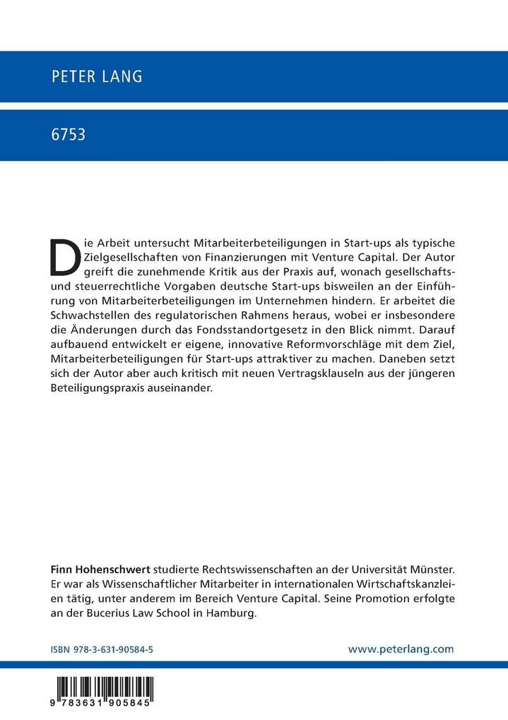 Weitere Ansicht: Mitarbeiterbeteiligungen im Venture Capital | Finn Hohenschwert