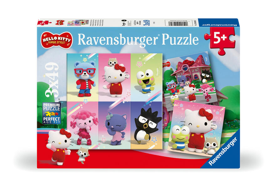 Produktbild: Kinderpuzzle 3x49 Teile - Hello Kitty - Abenteuer in Cherry Town