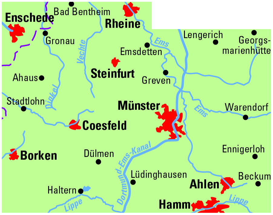 Weitere Ansicht: BVA ADFC Regionalkarte Münsterland, mit Knotenpunkten 1:75.000
