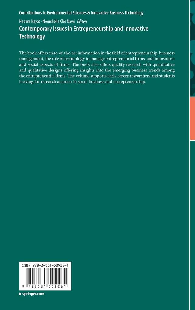 Weitere Ansicht: Contemporary Issues in Entrepreneurship and Innovative Technology