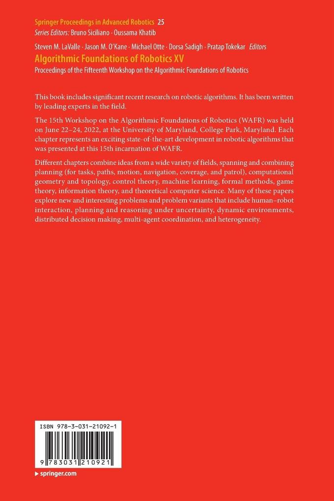 Weitere Ansicht: Algorithmic Foundations of Robotics XV