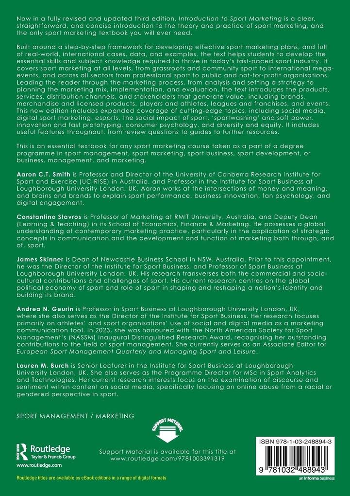 Weitere Ansicht: Introduction to Sport Marketing | Aaron C T Smith, James Skinner, Constantino Stavros, Andrea N Geurin, Lauren M Burch