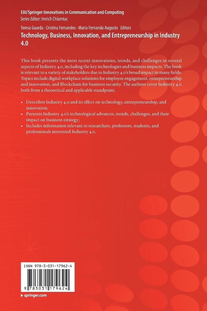 Weitere Ansicht: Technology, Business, Innovation, and Entrepreneurship in Industry 4.0
