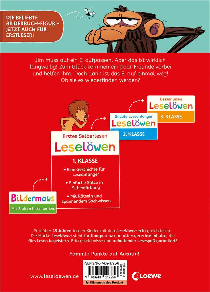 Weitere Ansicht: Leselöwen 1. Klasse - Jim ist mies drauf - Jim brütet etwas aus! | Suzanne Lang