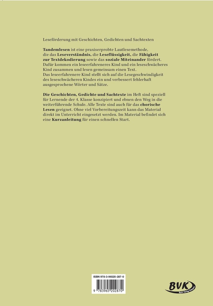 Weitere Ansicht: Tandemlesen 4. Klasse | Ann Sophie Müller, Barbara Peters