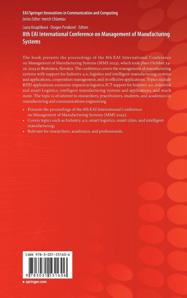 Weitere Ansicht: 8th EAI International Conference on Management of Manufacturing Systems