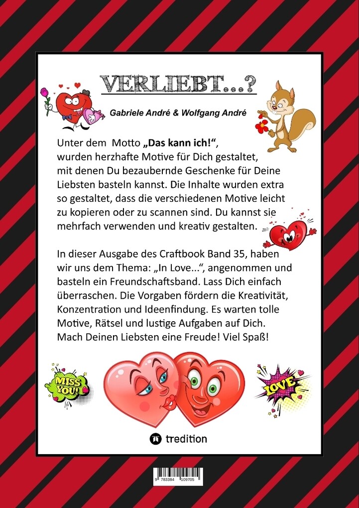 Weitere Ansicht: CRAFTBOOK - VERLIEBT - LIEBE MOTIVE - FREUNDSCHAFTSBAND - BASTELN - RÄTSEL - AUSMALVORLAGEN - AUFGABEN - HERZEN | Gabriele André, Wolfgang André
