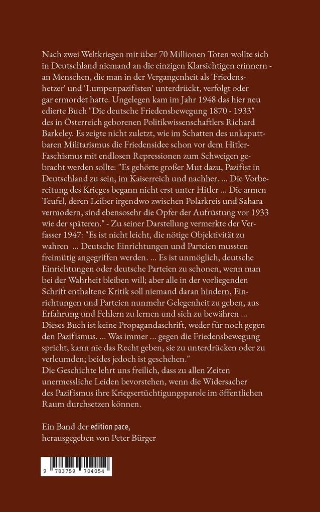 Weitere Ansicht: Die deutsche Friedensbewegung 1870-1933 | Richard Barkeley