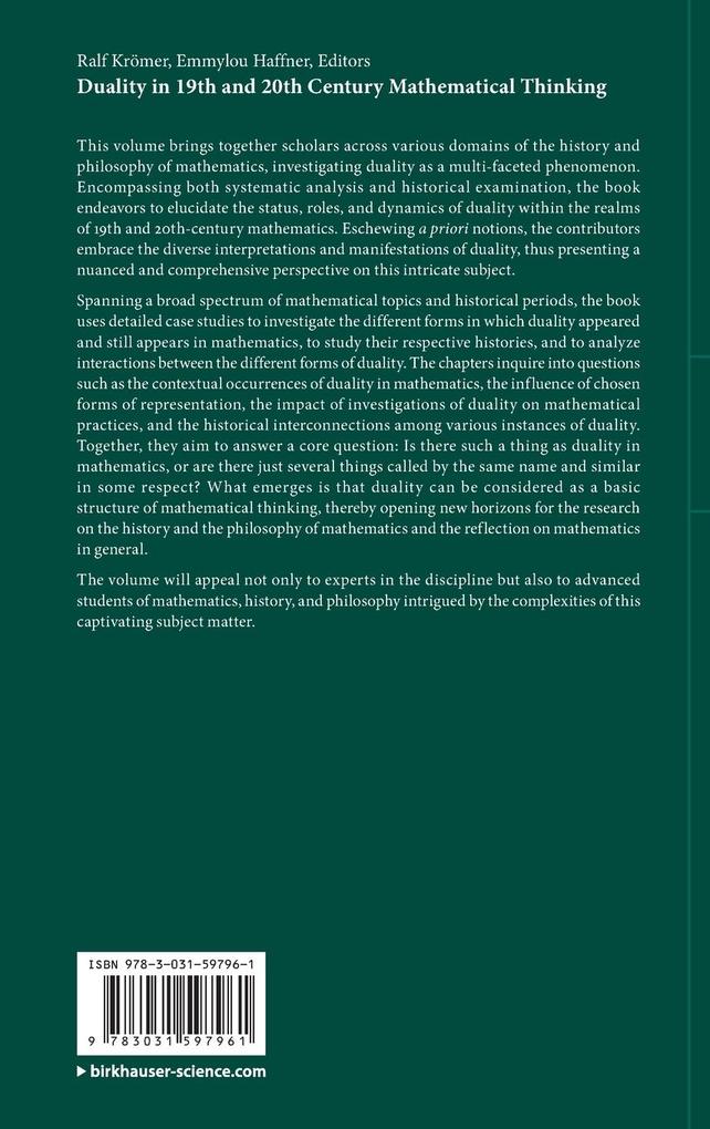 Weitere Ansicht: Duality in 19th and 20th Century Mathematical Thinking