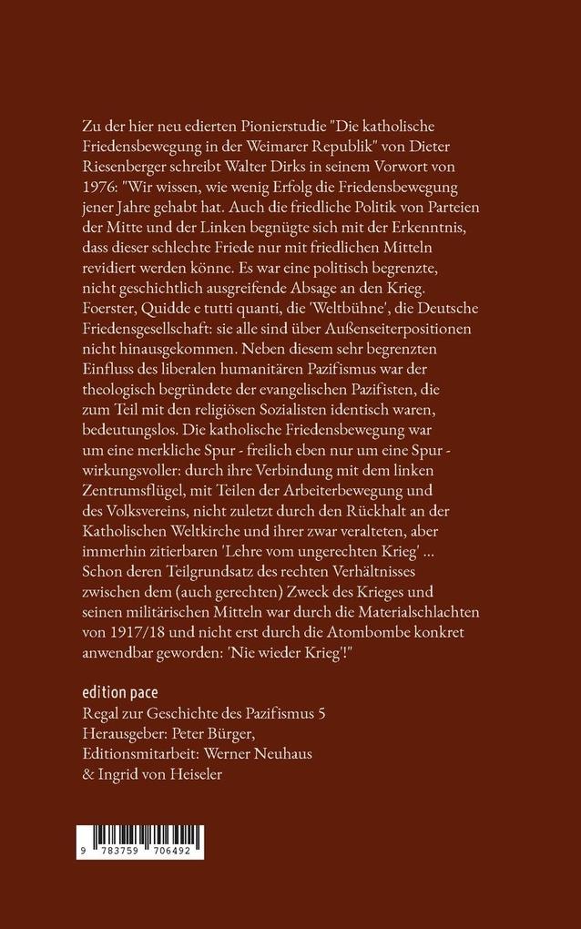 Weitere Ansicht: Die katholische Friedensbewegung in der Weimarer Republik | Dieter Riesenberger