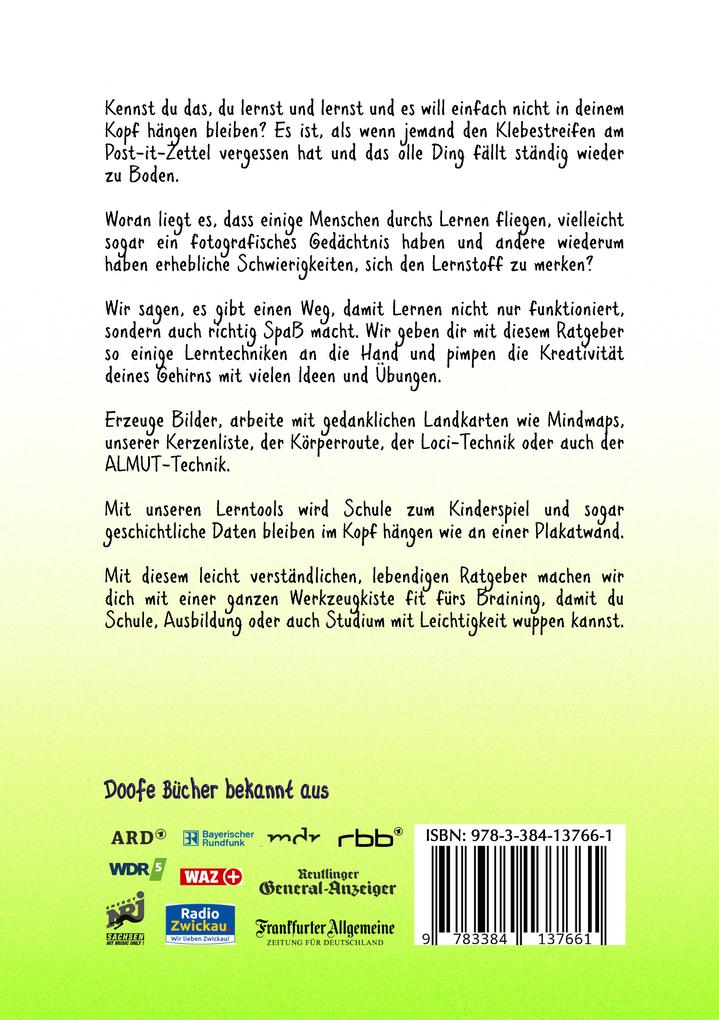 Weitere Ansicht: Lerndoof - Dein praktischer Lernkompass: So wird Lernen zum Kinderspiel - mit Mindmaps, Kerzenliste, Körperroute, Loci-Technik und Co. | Lilly Fröhlich, Kirsten Wunderle