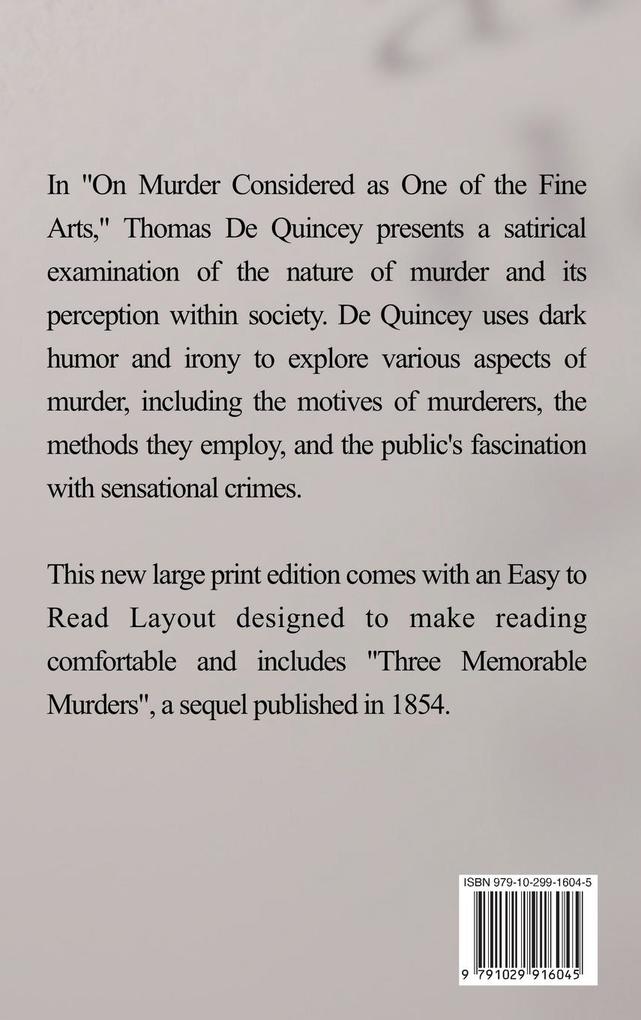 Weitere Ansicht: On Murder Considered as one of the Fine Arts | Thomas De Quincey