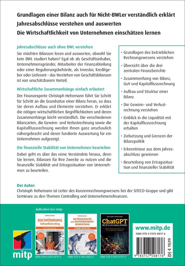 Weitere Ansicht: Bilanzen verstehen und auswerten - Schnelleinstieg | Christoph Hehemann