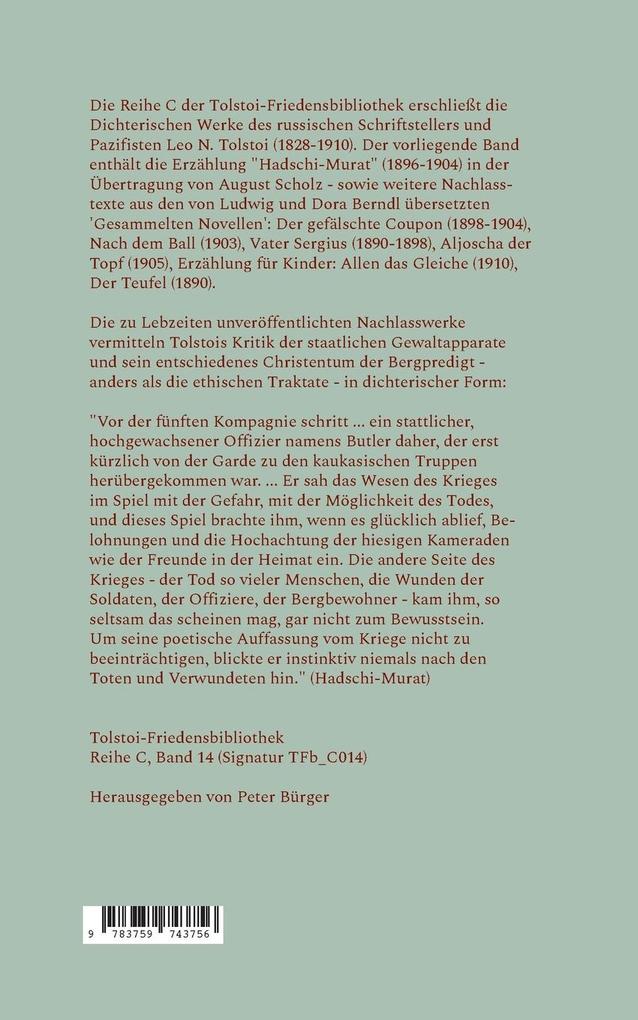 Weitere Ansicht: Hadschi Murat - Erzählungen aus dem Nachlass | Leo N. Tolstoi