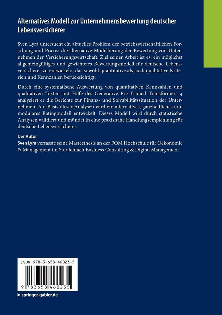 Weitere Ansicht: Alternatives Modell zur Unternehmensbewertung deutscher Lebensversicherer | Sven Lyra