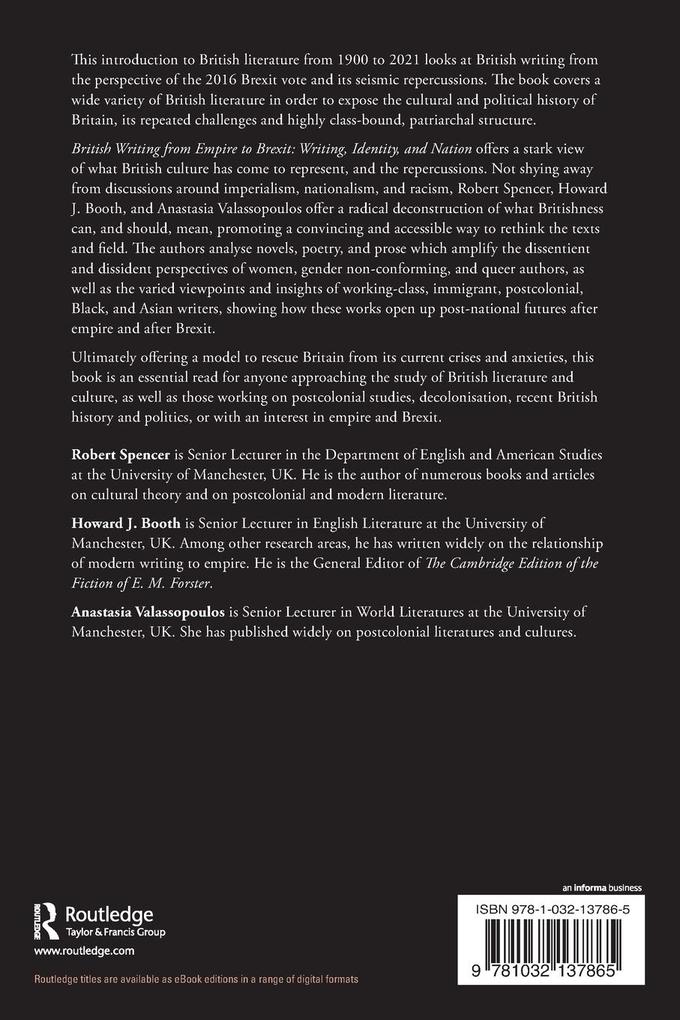 Weitere Ansicht: British Writing from Empire to Brexit | Anastasia Valassopoulos, Howard J. Booth, Robert Spencer