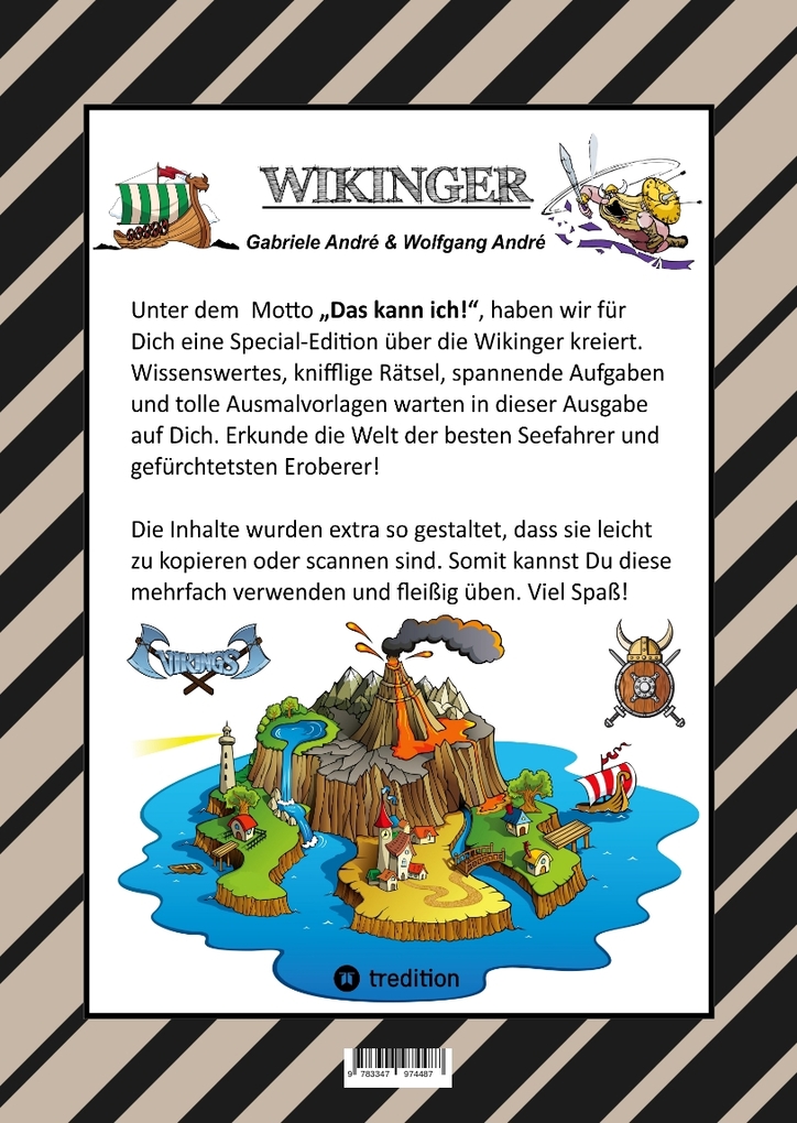 Weitere Ansicht: CRAFTBOOK - 150 SEITEN TOLLE WIKINGER MOTIVE - LANGSCHIFF - KNIFFLIGE RAUBZUG RÄTSEL & AUFGABEN - GESCHICHTE - MET | Gabriele André, Wolfgang André