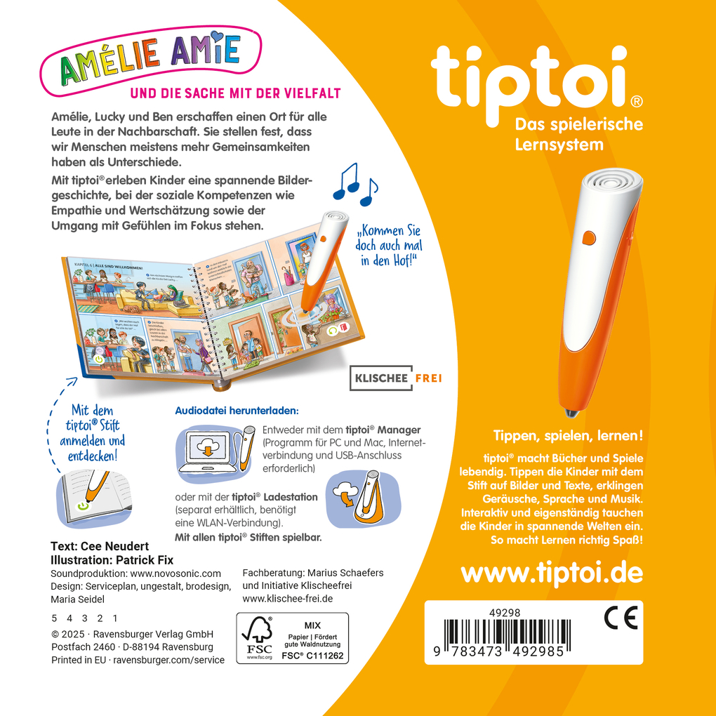 Weitere Ansicht: tiptoi® Bildergeschichten über den Umgang mit Gefühlen - Amélie Amie und die Sache mit der Vielfalt | Cee Neudert