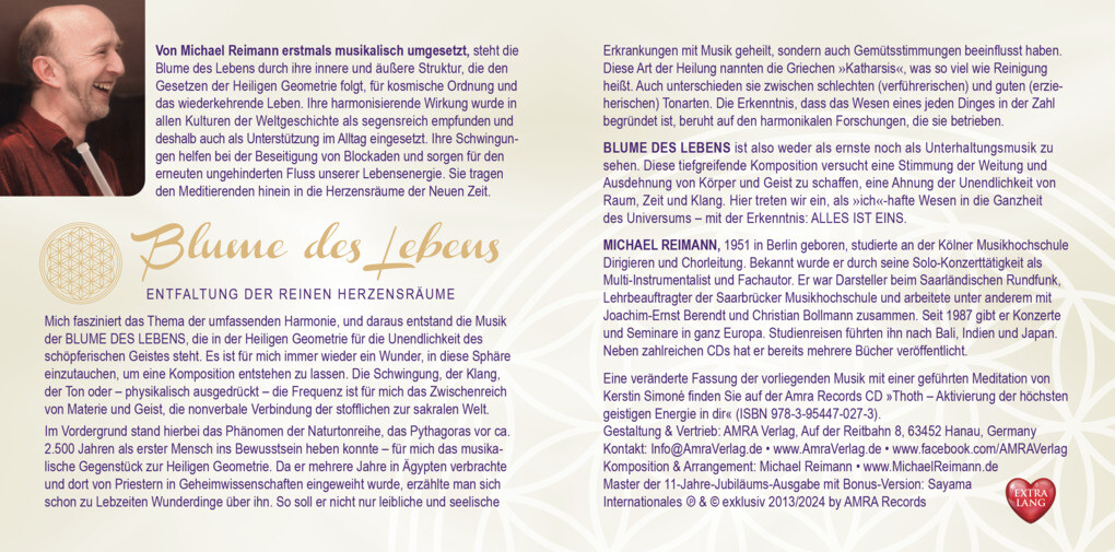 Weitere Ansicht: BLUME DES LEBENS [EXTRA LANGE JUBILÄUMS-AUSGABE]: Entfaltung der reinen Herzensräume - mit Bonus Version Frieden | Michael Reimann
