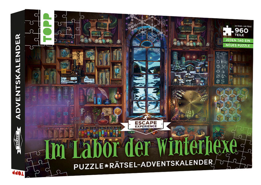 Produktbild: Puzzle-Rätsel-Adventskalender: Im Labor der Winterhexe - 24 Puzzles mit insgesamt 960 Teilen | Hans Pieper