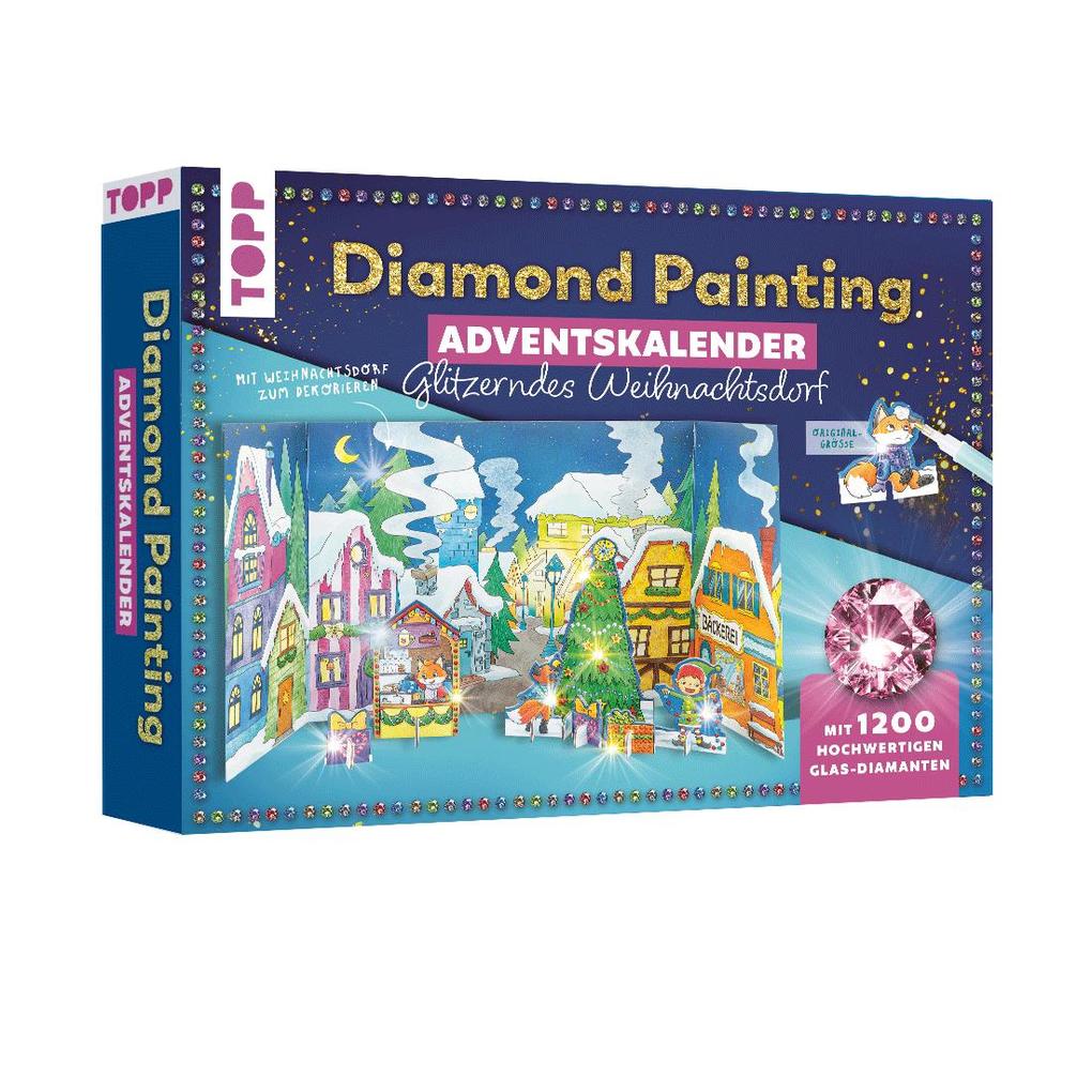 Produktbild: Diamond Painting Adventskalender Glitzerndes Weihnachtsdorf. Mit Material und Werkzeug für 24 Aufsteller | Mimi Hecher
