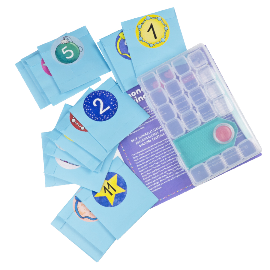 Weitere Ansicht: Diamond Painting Adventskalender Glitzerndes Weihnachtsdorf. Mit Material und Werkzeug für 24 Aufsteller | Mimi Hecher