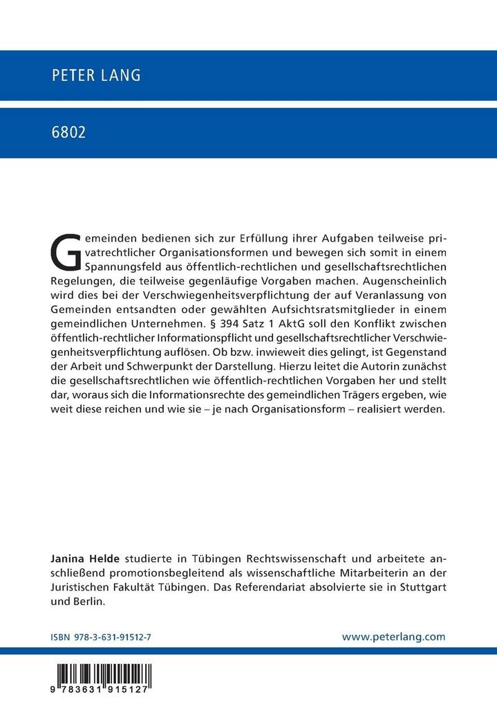 Weitere Ansicht: Die Verschwiegenheitsverpflichtung von Aufsichtsratsmitgliedern in gemeindlichen Unternehmen | Janina Helde