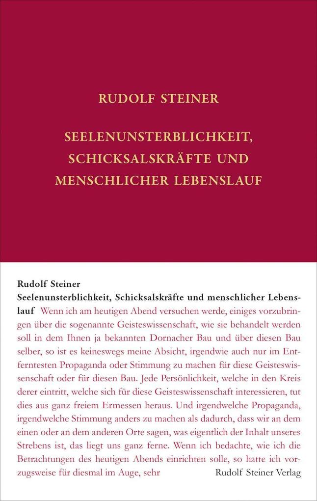 Produktbild: Seelenunsterblichkeit, Schicksalskräfte und menschlicher Lebenslauf | Rudolf Steiner