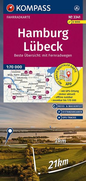 Produktbild: KOMPASS Fahrradkarte 3341 Hamburg, Lübeck 1:70.000