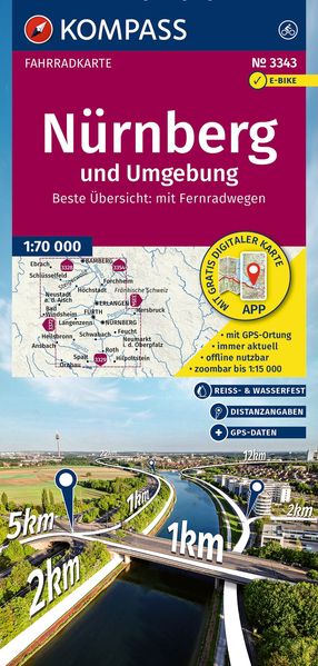 Produktbild: KOMPASS Fahrradkarte 3343 Nürnberg und Umgebung 1:70.000