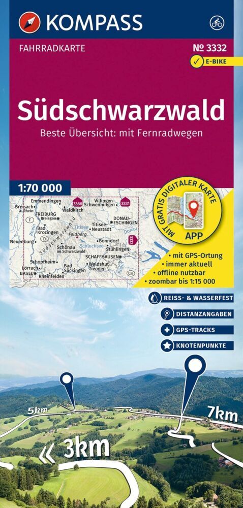 Produktbild: KOMPASS Fahrradkarte 3332 Südschwarzwald mit Knotenpunkten 1:70.000