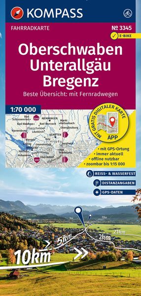 Produktbild: KOMPASS Fahrradkarte 3345 Oberschwaben, Unterallgäu, Bregenz 1:70.000