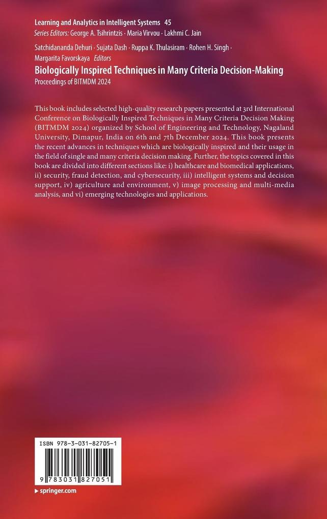 Weitere Ansicht: Biologically Inspired Techniques in Many Criteria Decision-Making