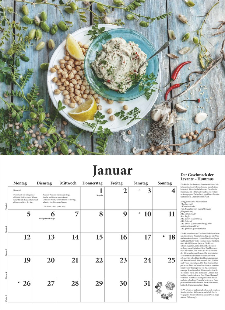 Weitere Ansicht: DUMONTS - DuMonts neuer Küchenkalender 2026 - Broschürenkalender 42 x 29 cm - Mit Rezepten, Gedichten & Food-Fotografie für die Küche | DUMONT Kalenderverlag GmbH & Co. KG
