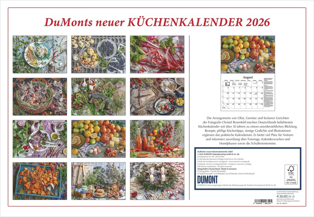 Weitere Ansicht: DUMONTS - DuMonts neuer Küchenkalender 2026 - Broschürenkalender 42 x 29 cm - Mit Rezepten, Gedichten & Food-Fotografie für die Küche | DUMONT Kalenderverlag GmbH & Co. KG