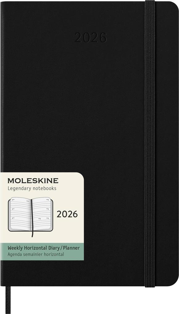 Weitere Ansicht: Moleskine 12 Monate Wochenkalender 2026, Large/A5, 1 Wo = 2 Seiten, horizontal, fester Einband, Schwarz