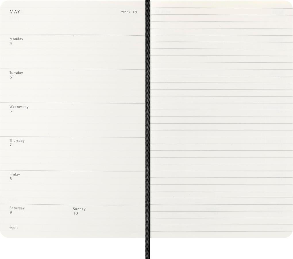 Weitere Ansicht: Moleskine 12 Monate Wochen Notizkalender 2026, Large/A5, 1 Wo = 1 Seite, rechts linierte Seite, Weicher Einband, Schwarz