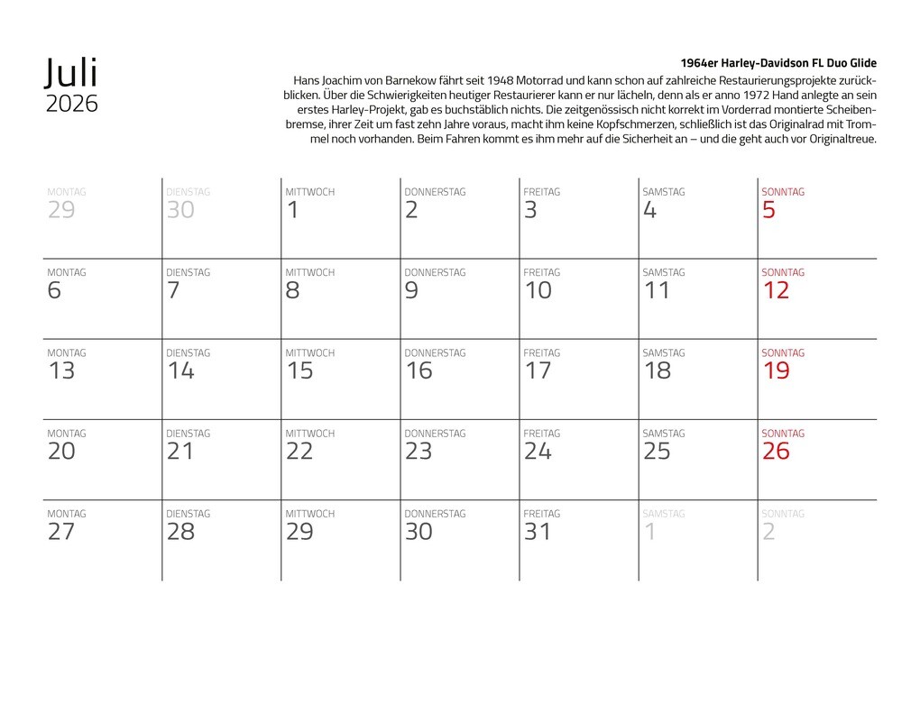 Weitere Ansicht: Kalender Best of Harley Davidson 2026 Eintragkalender | Dieter Rebmann
