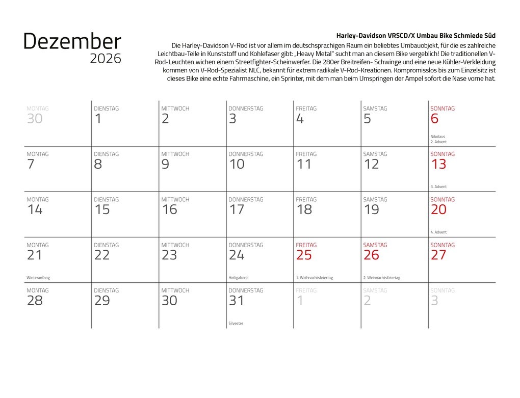 Weitere Ansicht: Kalender Best of Harley Davidson 2026 Eintragkalender | Dieter Rebmann
