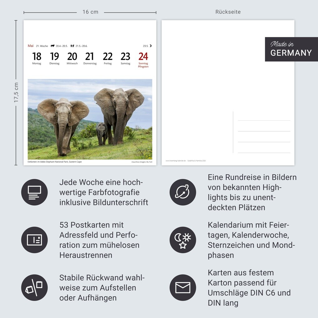 Weitere Ansicht: Südafrika & Namibia Sehnsuchtskalender 2026 - Wochenkalender mit 53 Postkarten