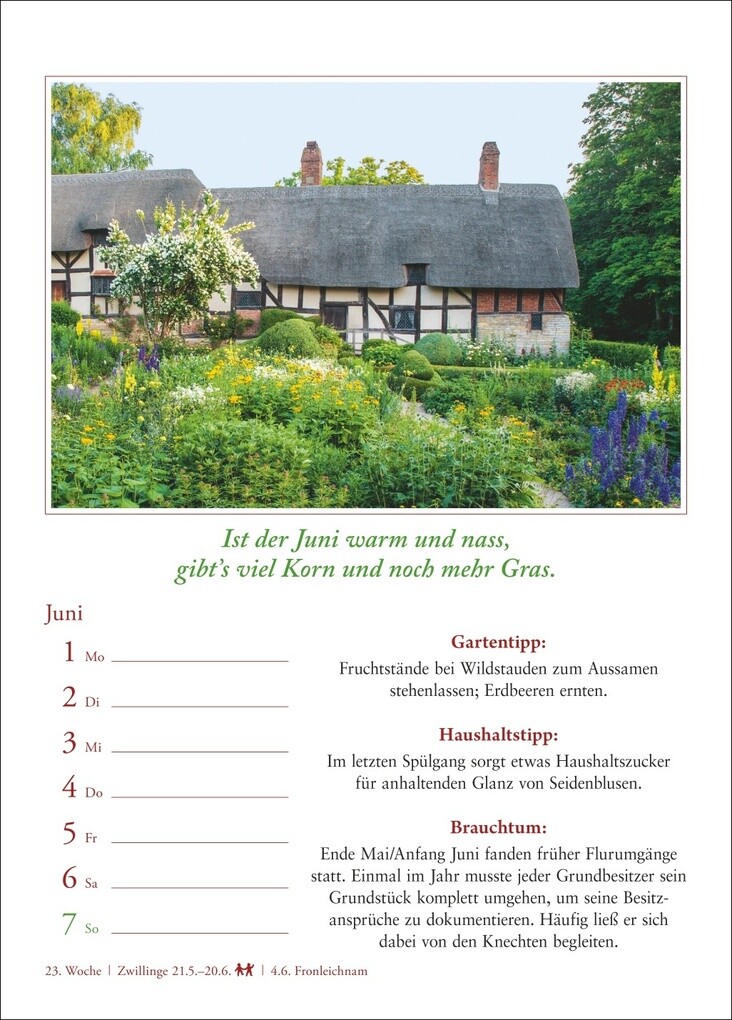 Weitere Ansicht: Bauernweisheiten Wochenkalender 2026 - Bauernregeln, Brauchtum, Gartentipps, Haushaltstipps | Jochen Dilling