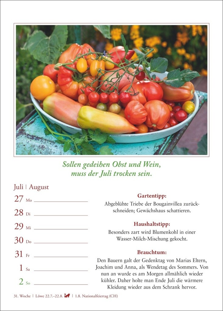 Weitere Ansicht: Bauernweisheiten Wochenkalender 2026 - Bauernregeln, Brauchtum, Gartentipps, Haushaltstipps | Jochen Dilling