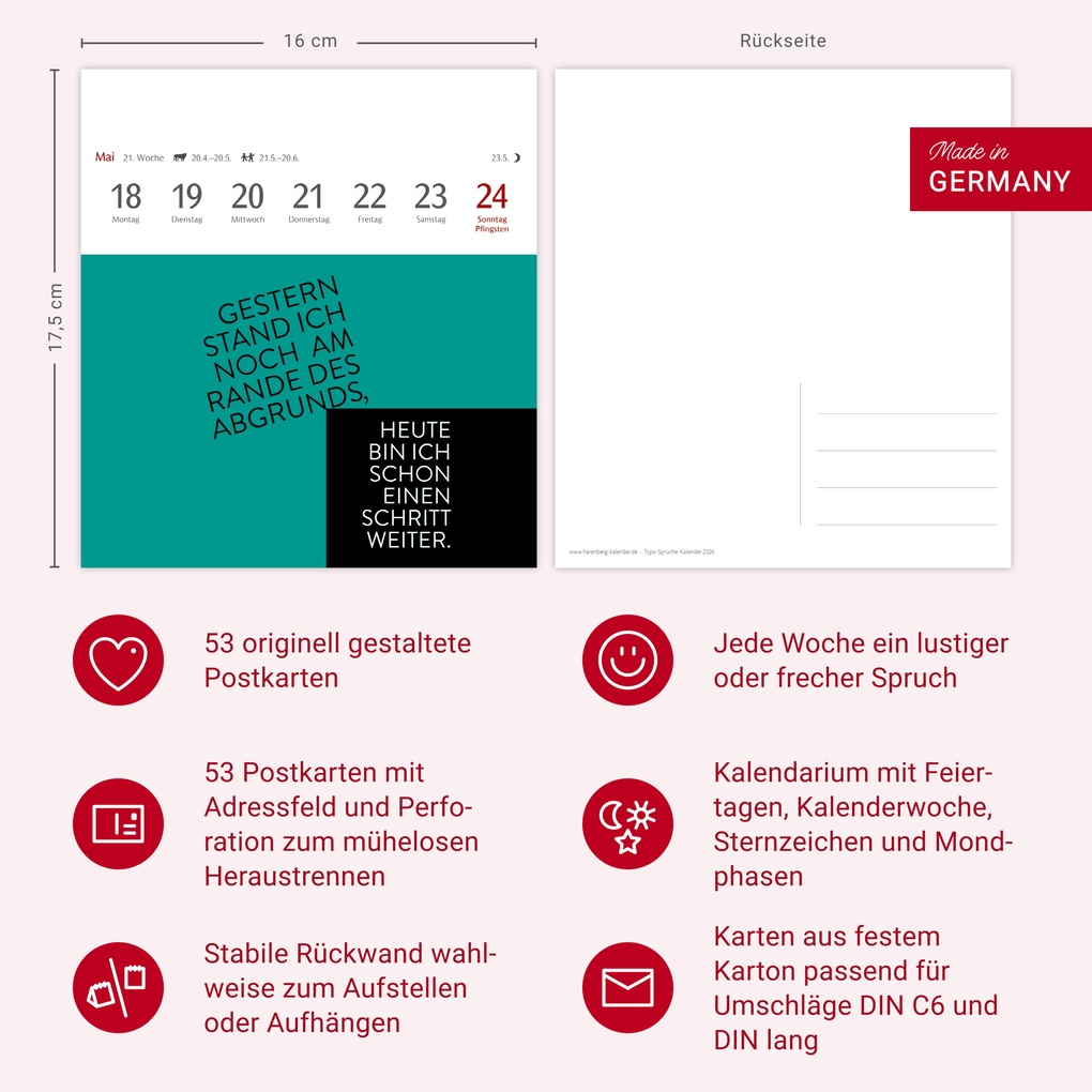 Weitere Ansicht: Typo-Sprüche-Kalender Postkartenkalender 2026 - Mit 53 Postkarten