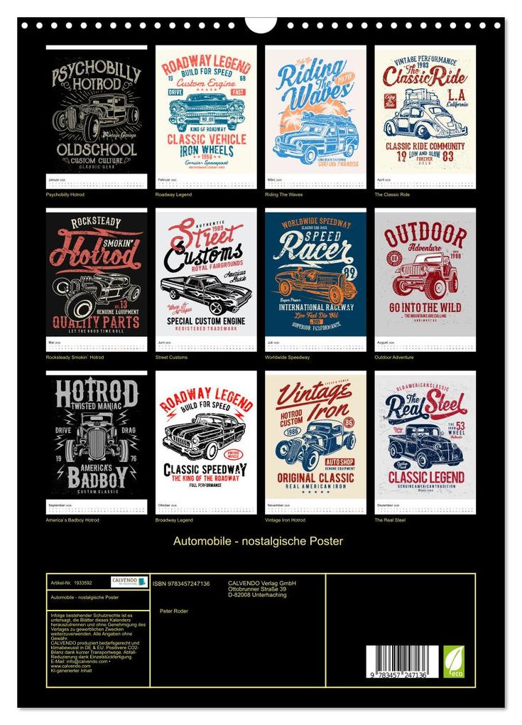 Weitere Ansicht: Automobile - nostalgische Poster (Wandkalender 2026 DIN A3 hoch), CALVENDO Monatskalender | Peter Roder, Calvendo