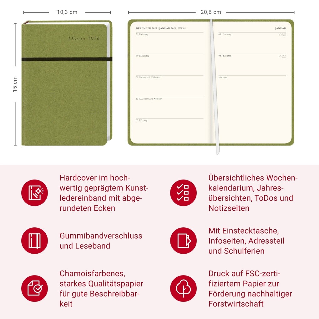 Weitere Ansicht: Diario Wochen-Kalenderbuch A6, grün 2026