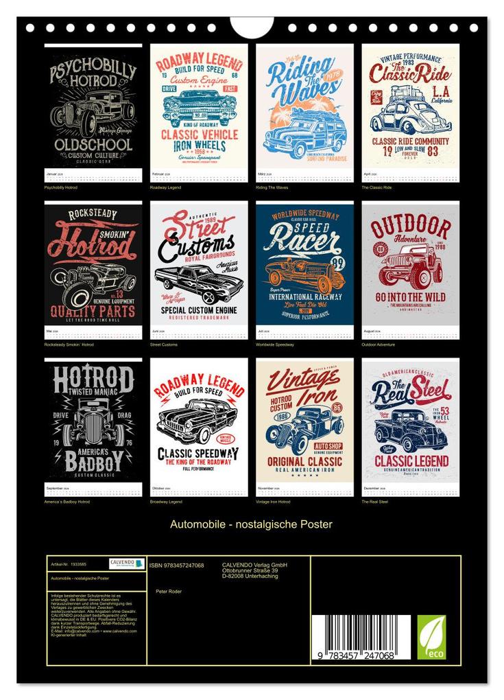 Weitere Ansicht: Automobile - nostalgische Poster (Wandkalender 2026 DIN A4 hoch), CALVENDO Monatskalender | Peter Roder, Calvendo