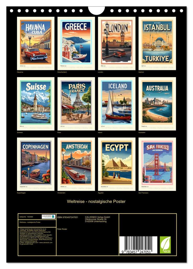 Weitere Ansicht: Weltreise - nostalgische Poster (Wandkalender 2026 DIN A4 hoch), CALVENDO Monatskalender | Peter Roder, Calvendo
